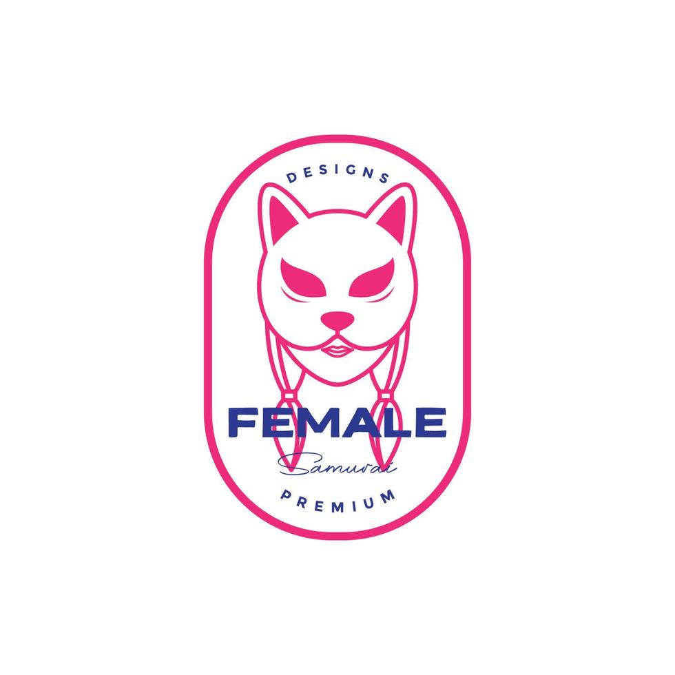 design de logotipo de distintivo feminino kitsune vetor