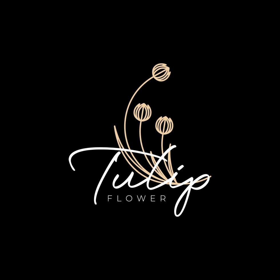 design de logotipo de arte de linhas de flores de tulipa vetor