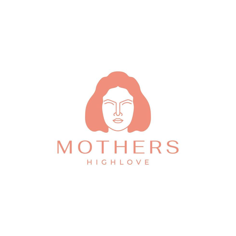 rosto mãe design de logotipo de cabelo curto vetor