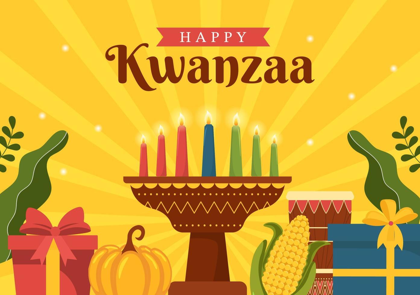 feliz feriado kwanzaa modelo africano ilustração plana de desenhos animados desenhados à mão com ordem de nome de 7 princípios no design de símbolos de velas vetor