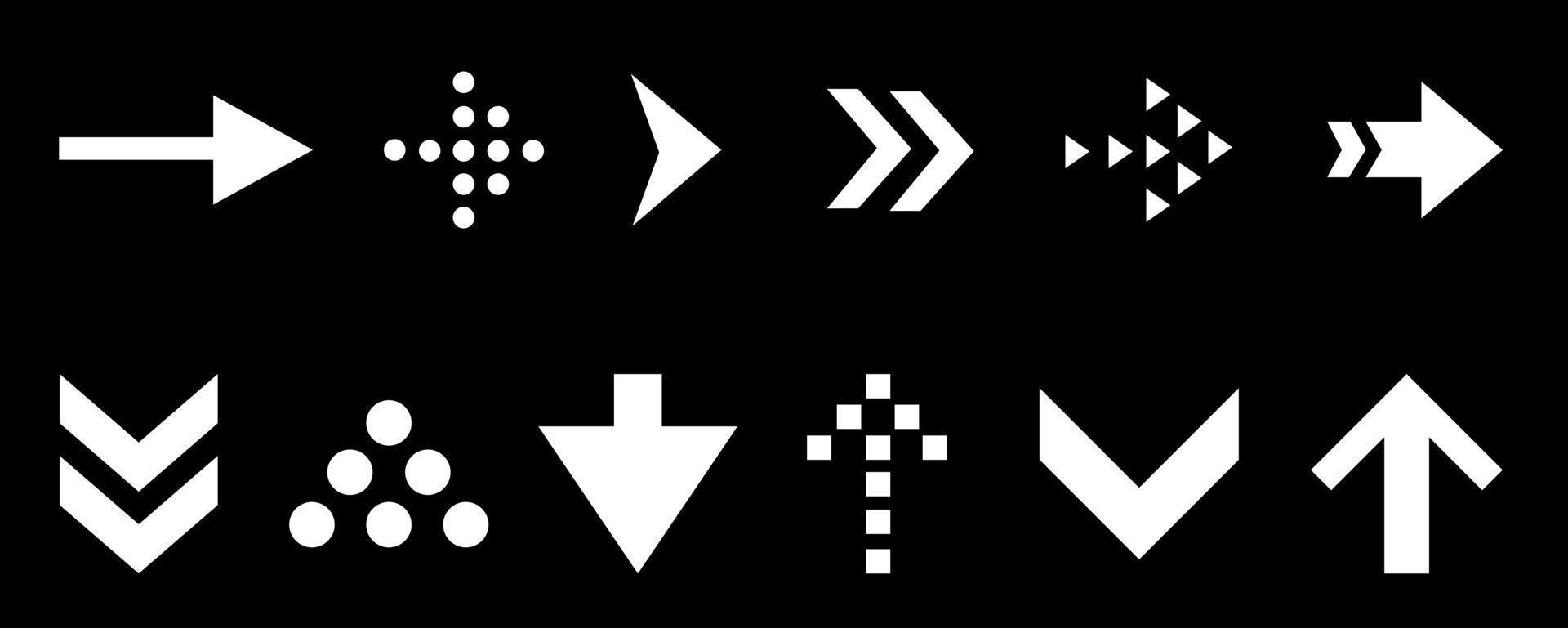 coleção de direções de seta branca e preta vetor