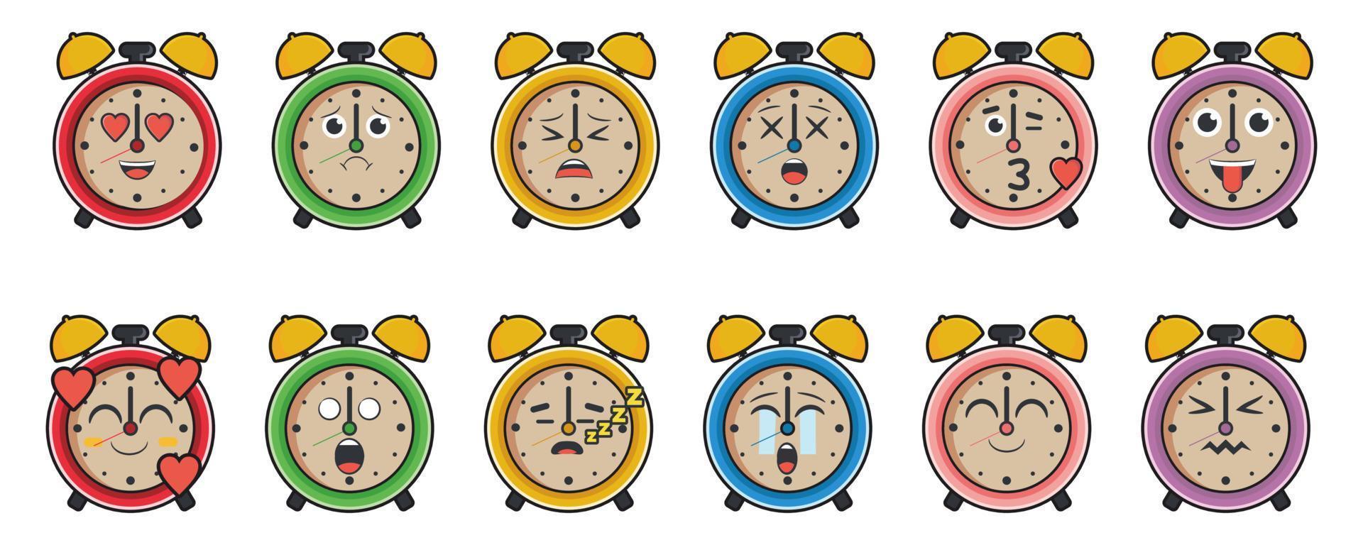 coleção de relógios com emoticons fofos vetor