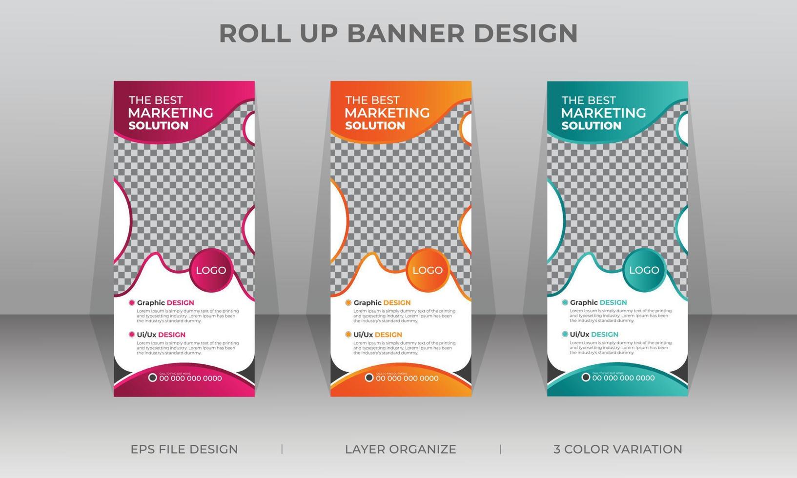 design de banner de enrolar criativo elegante ou modelo de design de banner x standee para novos negócios vetor