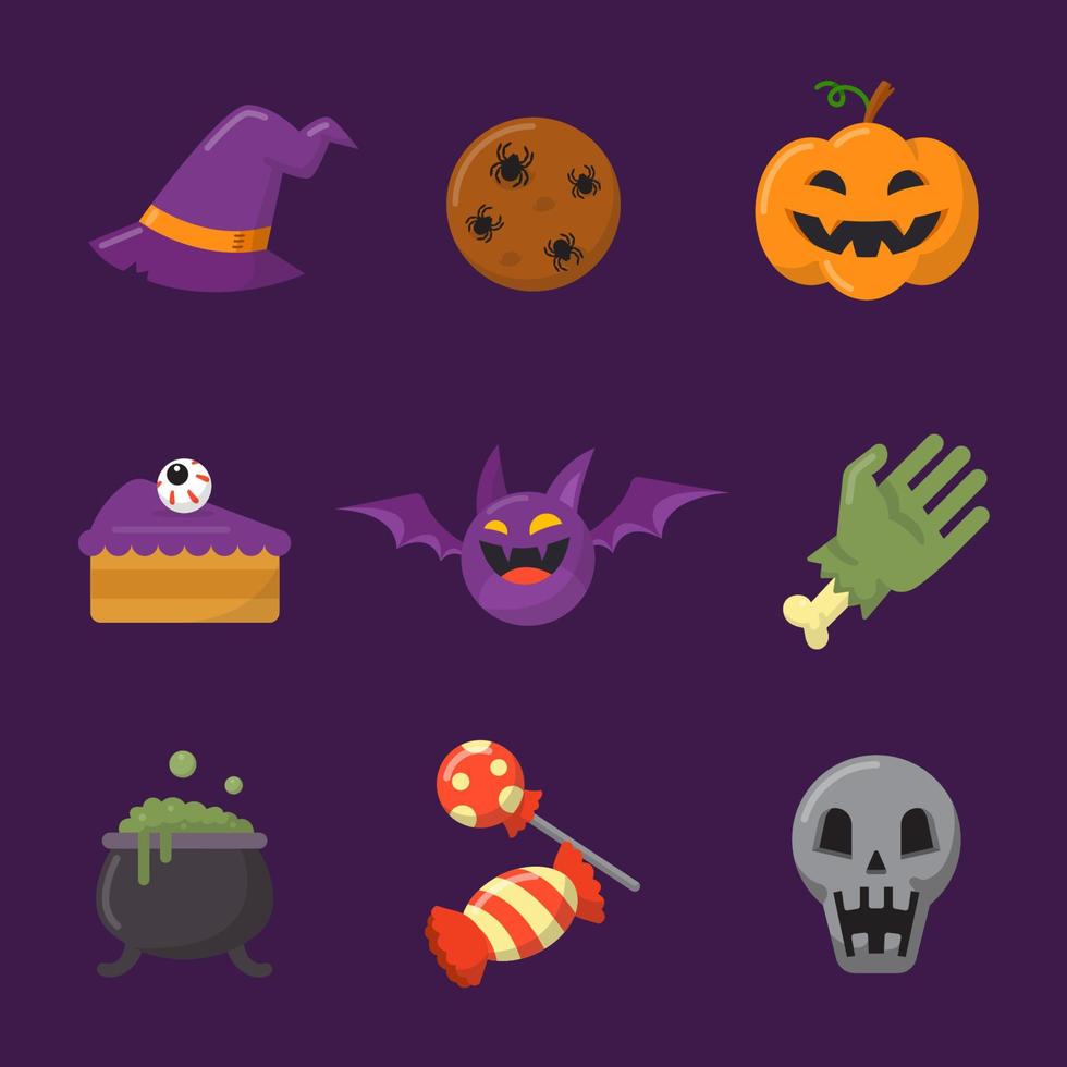 conjunto de ícones de doces ou travessuras de halloween vetor