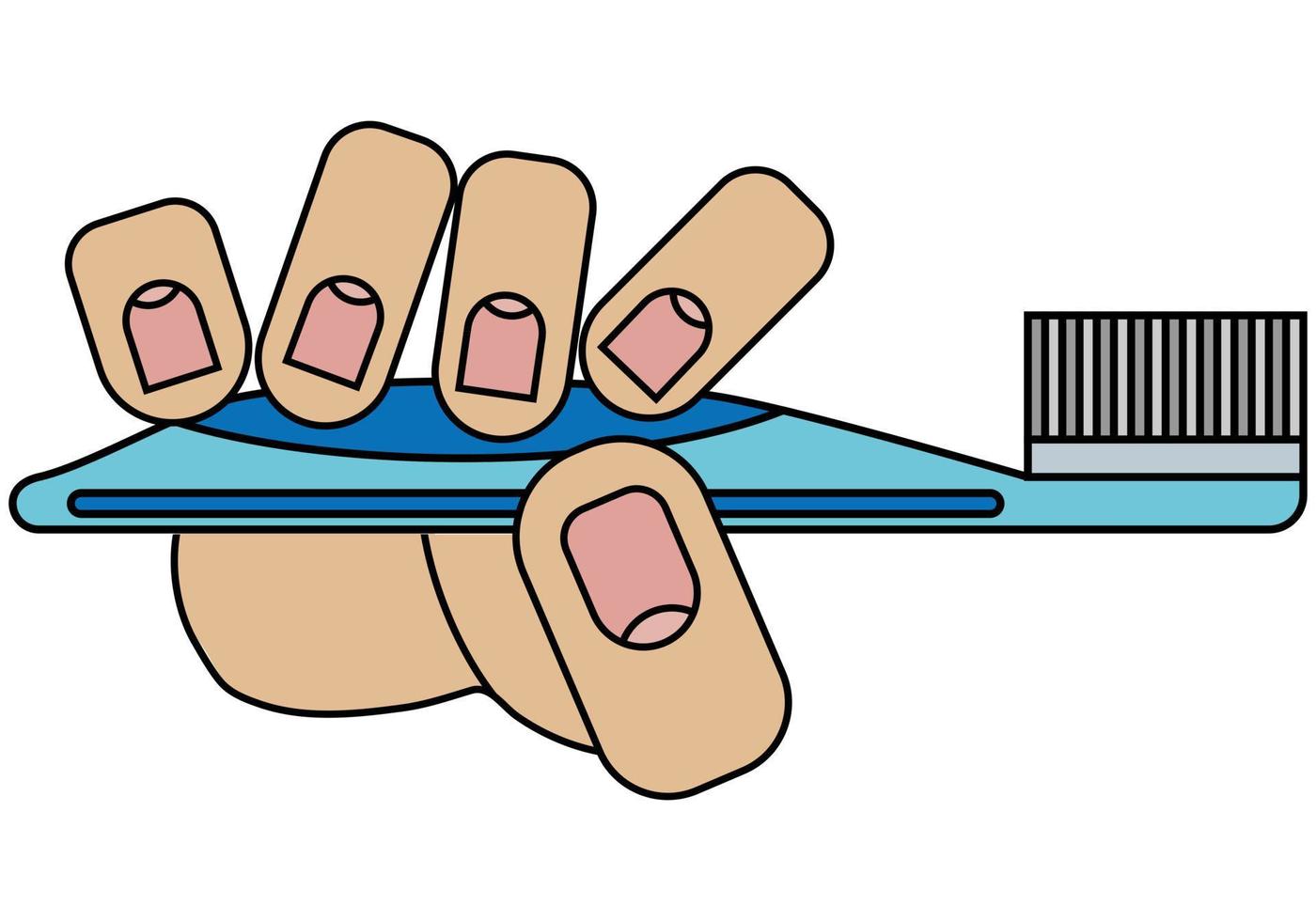 a mão segura uma escova de dentes. isolado no fundo branco em estilo cartoon em gráfico vetorial vetor