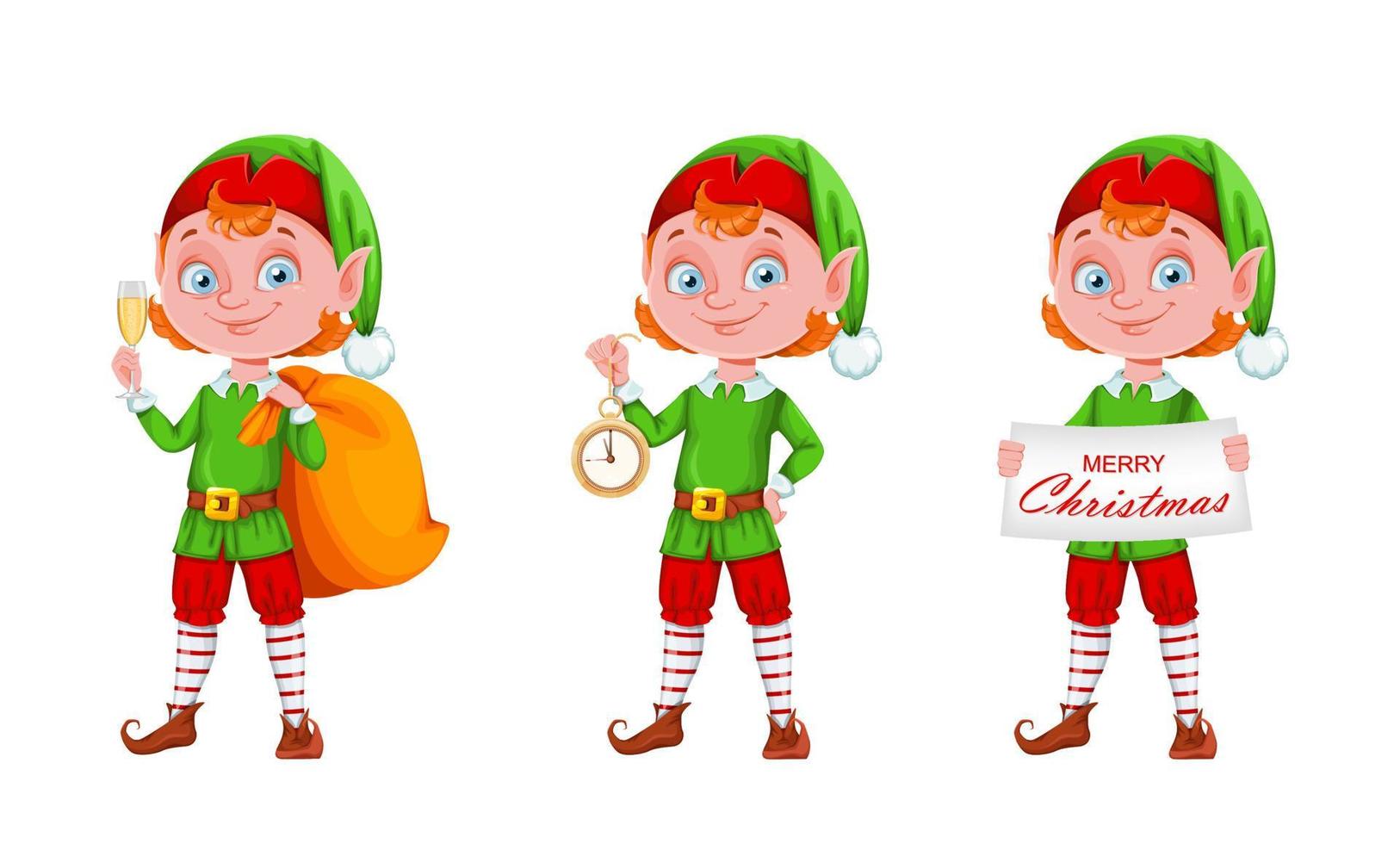 personagem de desenho animado de duende de natal fofo vetor