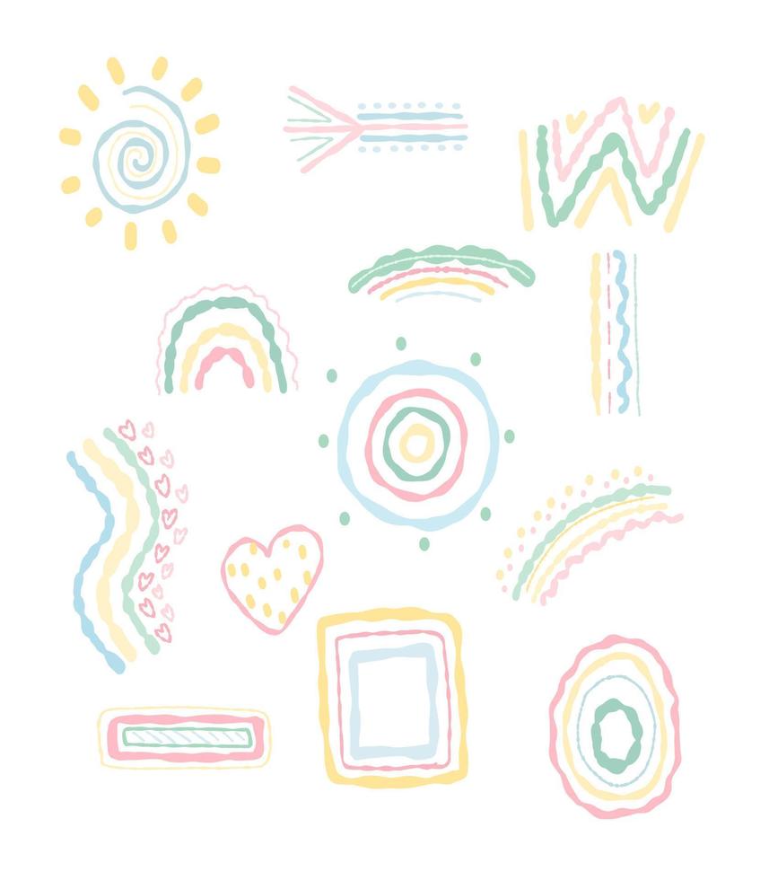 conjunto de vetores de formas de doodle de cores diferentes. elementos abstratos desenhados à mão sobre fundo branco