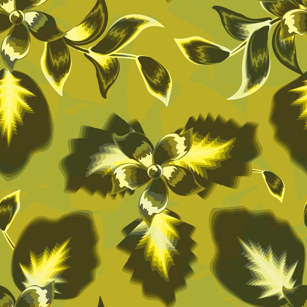 folhas verdes sem costura padrão com plantas de flores tropicais abstratas e folhagens em fundo pastel. desenho vetorial. papel de parede tropical. fundo da natureza. elemento de plantas da selva. fundo floral vetor