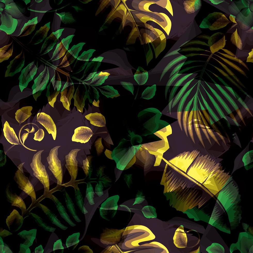 ilustração de fundo abstrato com plantas tropicais de sombra deixa padrão sem emenda em fundo escuro. floral elegante colorido. fundo floral. trópicos exóticos. papel de parede da natureza. projeto de verão vetor