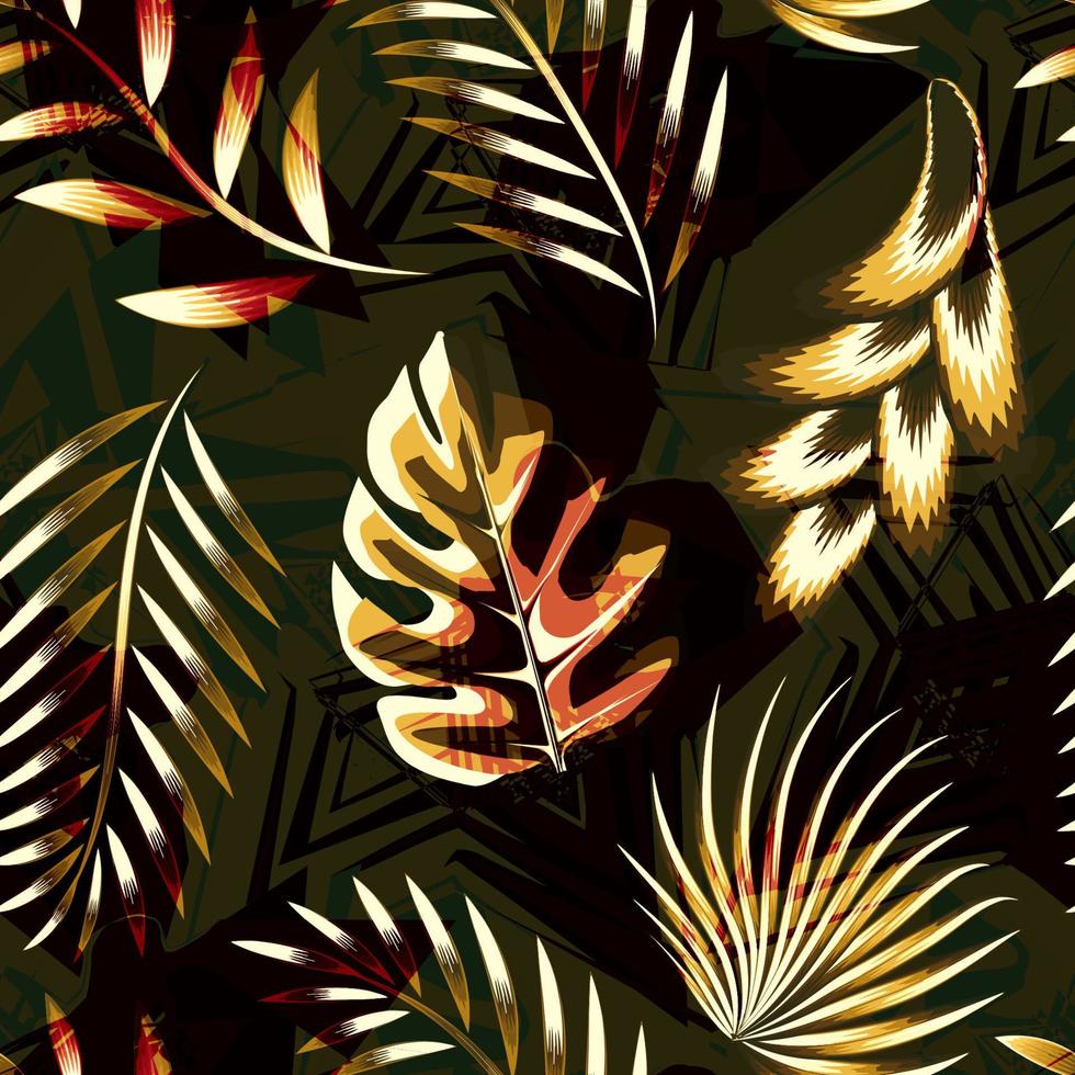 padrão sem emenda de folhagem tropical abstrata com samambaia monstera deixa plantas em fundo grunge. desenho vetorial colorido. elemento da natureza. fundo da natureza. papel de parede tropical. trópico exótico. verão vetor