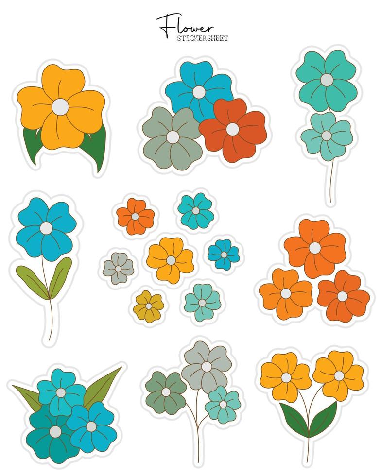 adesivos de flores mínimas. adesivos de diário de bala, planejador, design de adesivos de scrapbook. vetor