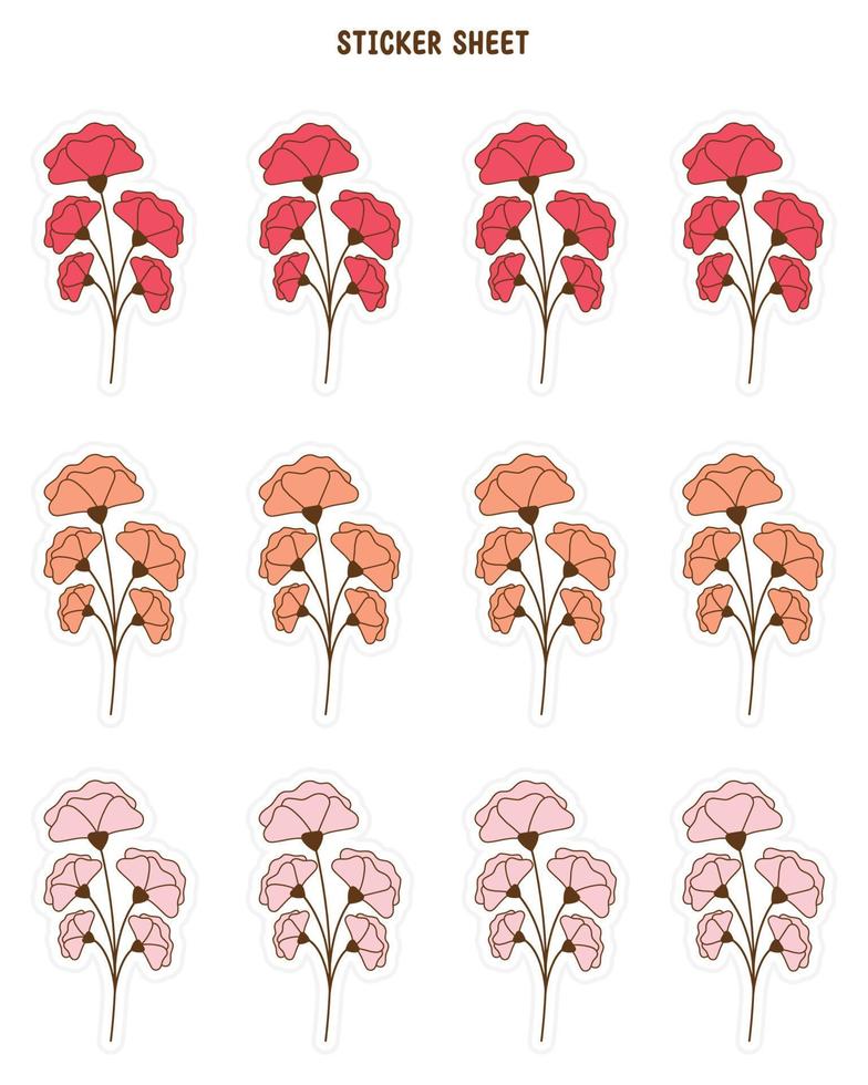 adesivos de flores mínimas. adesivos de diário de bala, planejador, design de adesivos de scrapbook. vetor