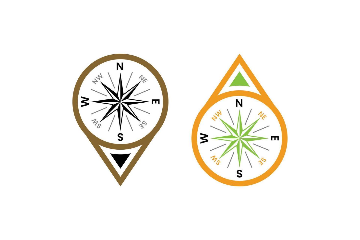 posição do logotipo do mapa de pinos com design de vetor de ícone de bússola