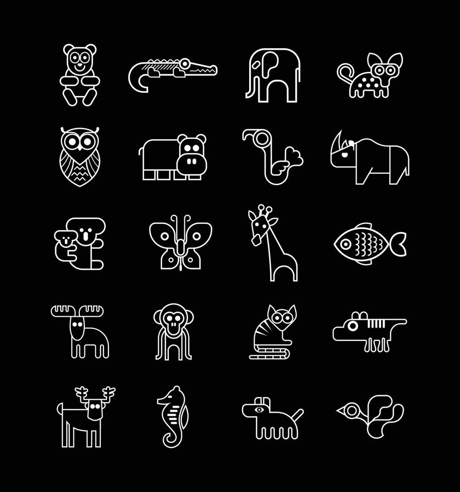 conjunto de ícones de contorno de vetor animal