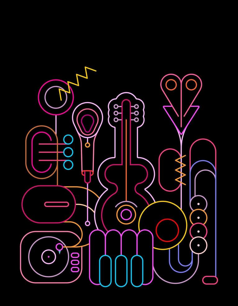 instrumentos musicais design de cores neon vetor