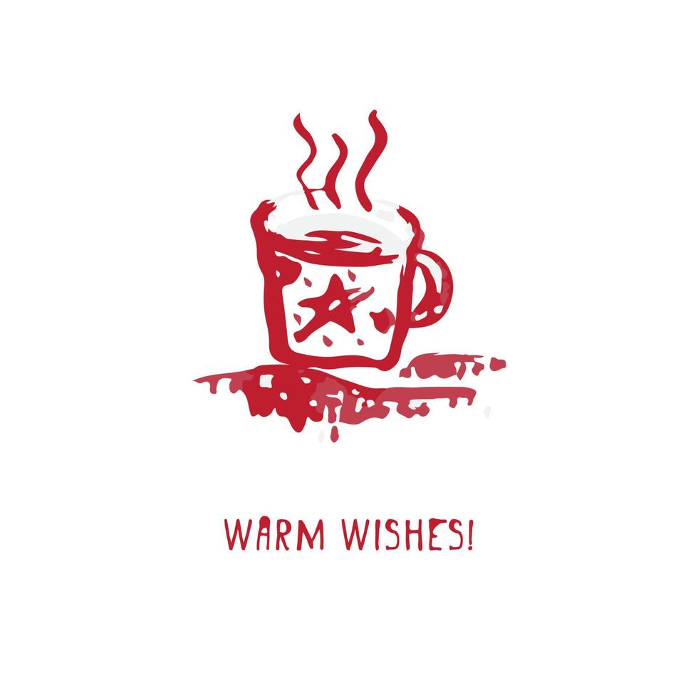 cartão de natal festivo desenhado à mão e ano novo com símbolos de férias xícara de café, chocolate, cacau e inscrição de saudação caligráfica vetor