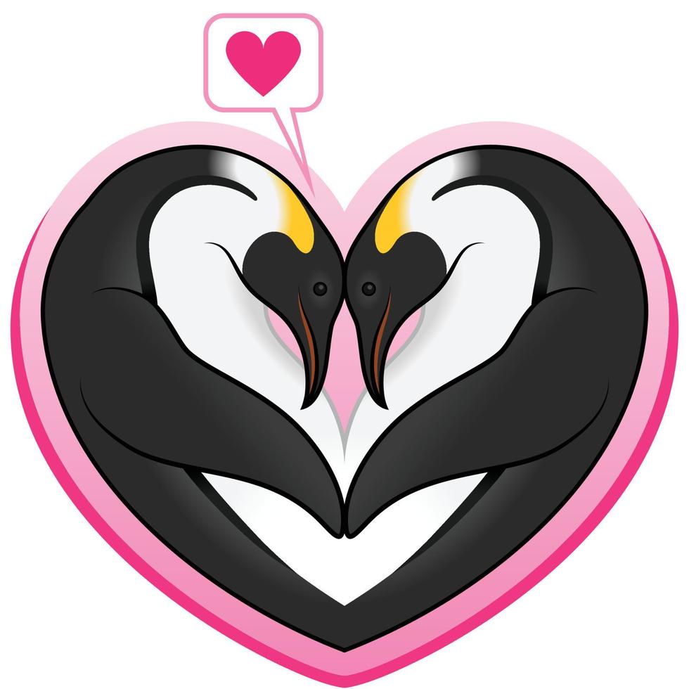 design de forma de coração de dois pinguins imperadores, animais em forma de coração vetor
