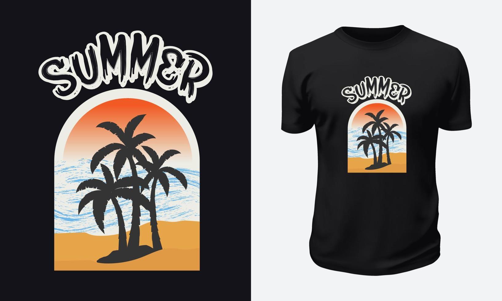 design de camiseta de verão e praia vetor