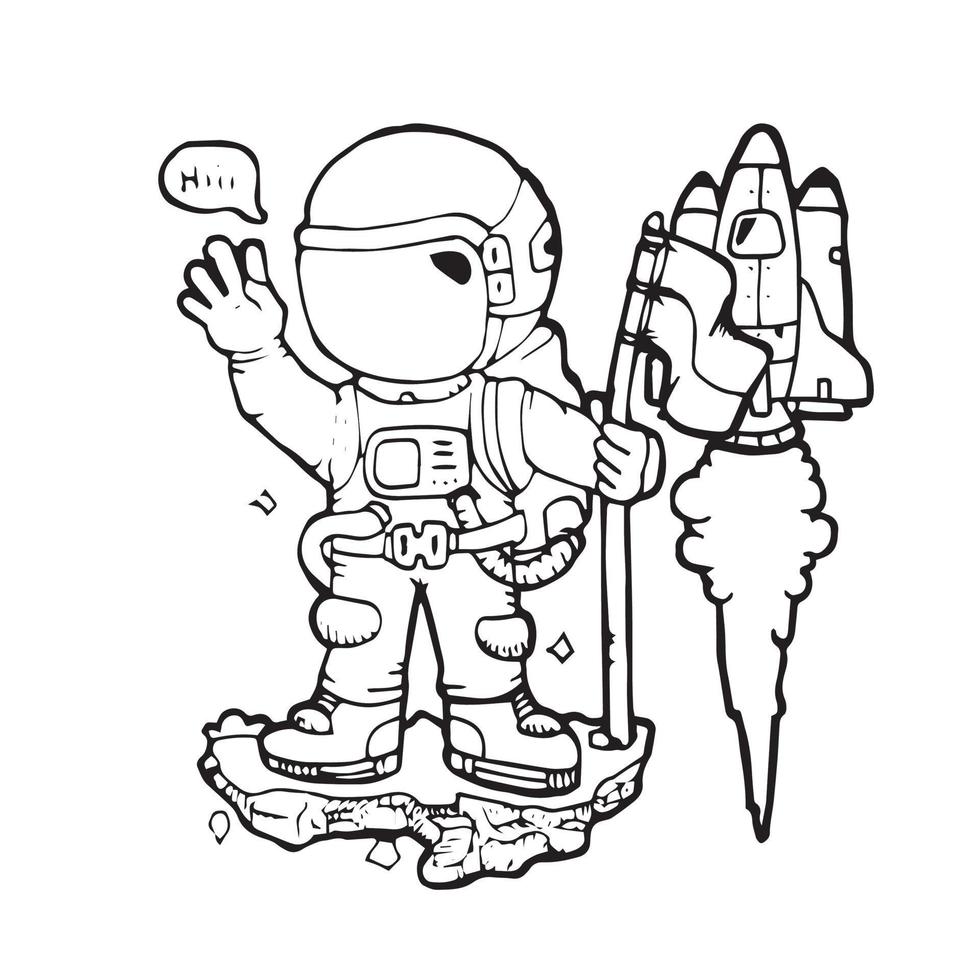 astronauta desenhando no vetor espacial para livro de colorir