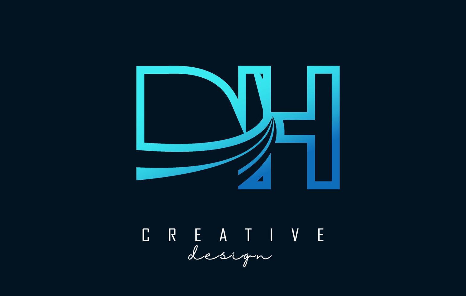 delinear letras azuis dh dh logotipo com linhas principais e design de conceito de estrada. letras com desenho geométrico. vetor
