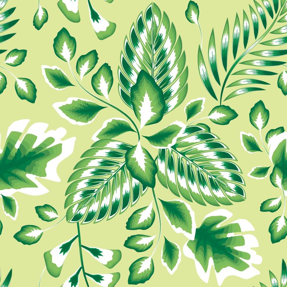 padrão sem emenda de ilustração de plantas de selva exóticas verdes com folhas de plantas tropicais abstratas e folhagens sobre fundo claro. modelo elegante para design. projeto de verão. papel de parede decorativo vetor