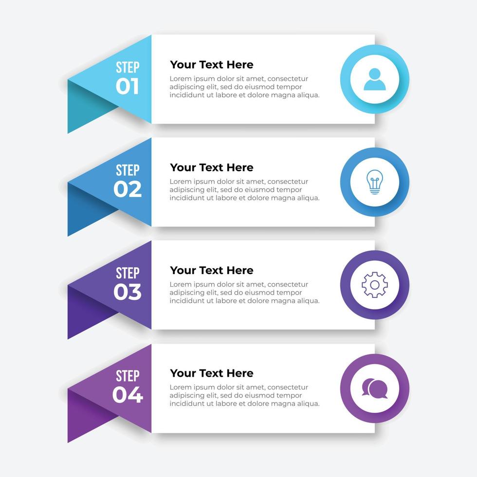 modelo de design de rótulo infográfico vetorial com ícones e 4 opções ou etapas. pode ser usado para diagrama de processo, apresentações, layout de fluxo de trabalho, banner, fluxograma, gráfico de informações. vetor