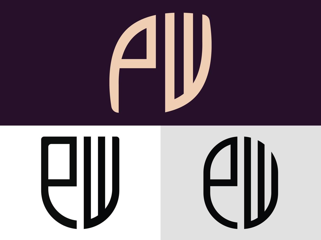 letras iniciais criativas pacote de designs de logotipo pw. vetor