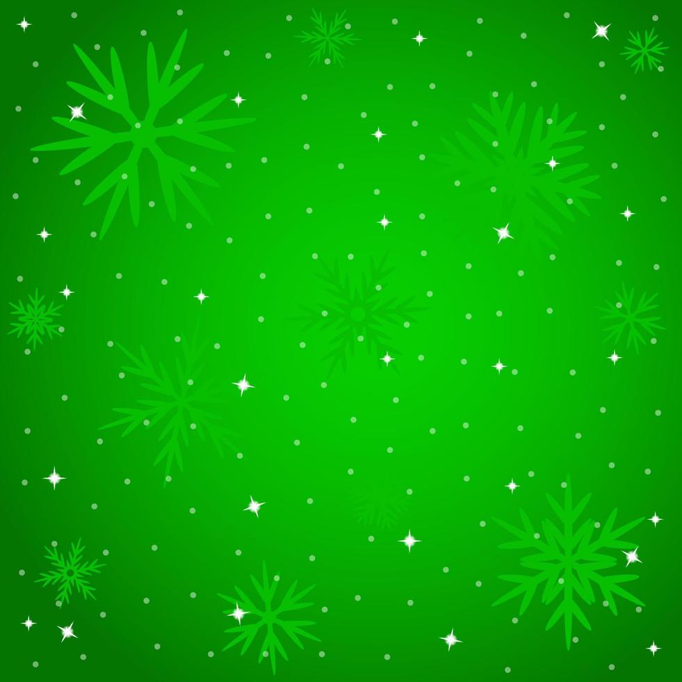 fundo verde de natal com flocos de neve. vetor