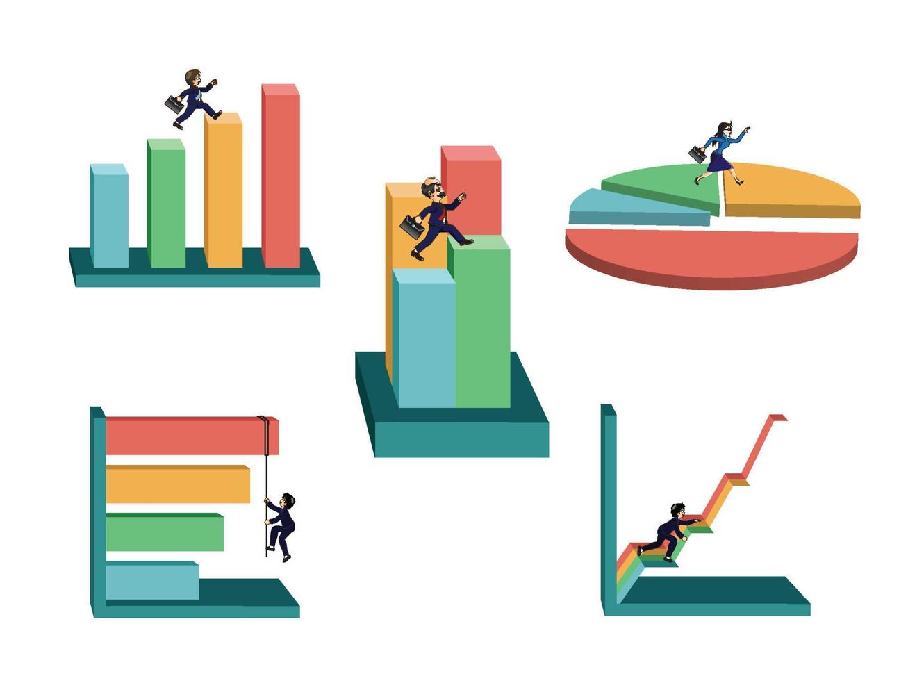empresário com conjunto de gráficos de negócios vetor