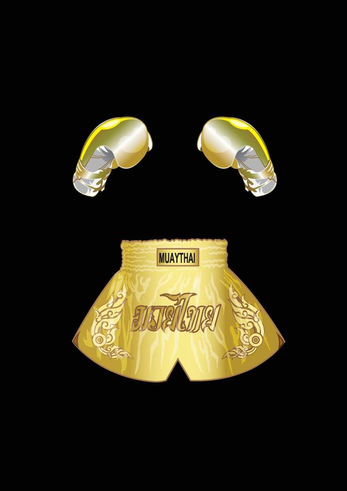 luvas de boxe douradas e shorts boxer tailandeses dourados vetor