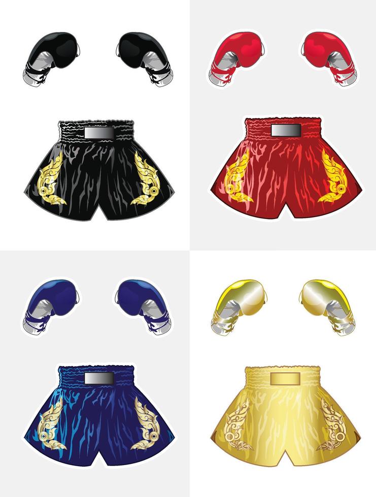 conjunto de luvas de boxe e shorts boxer tailandês vetor