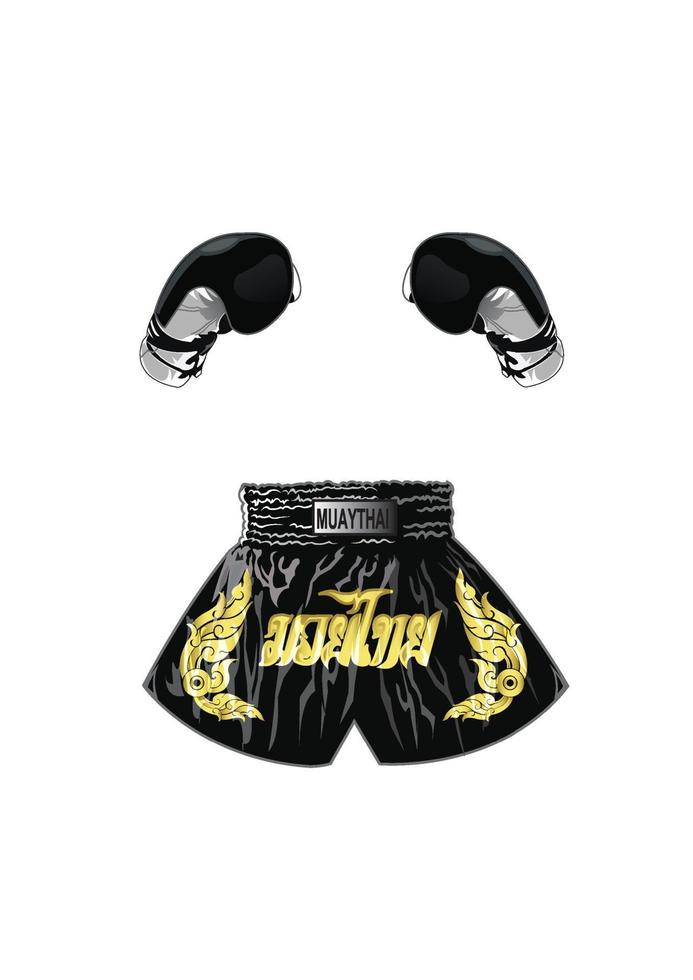 luvas de boxe e shorts boxer tailandês vetor