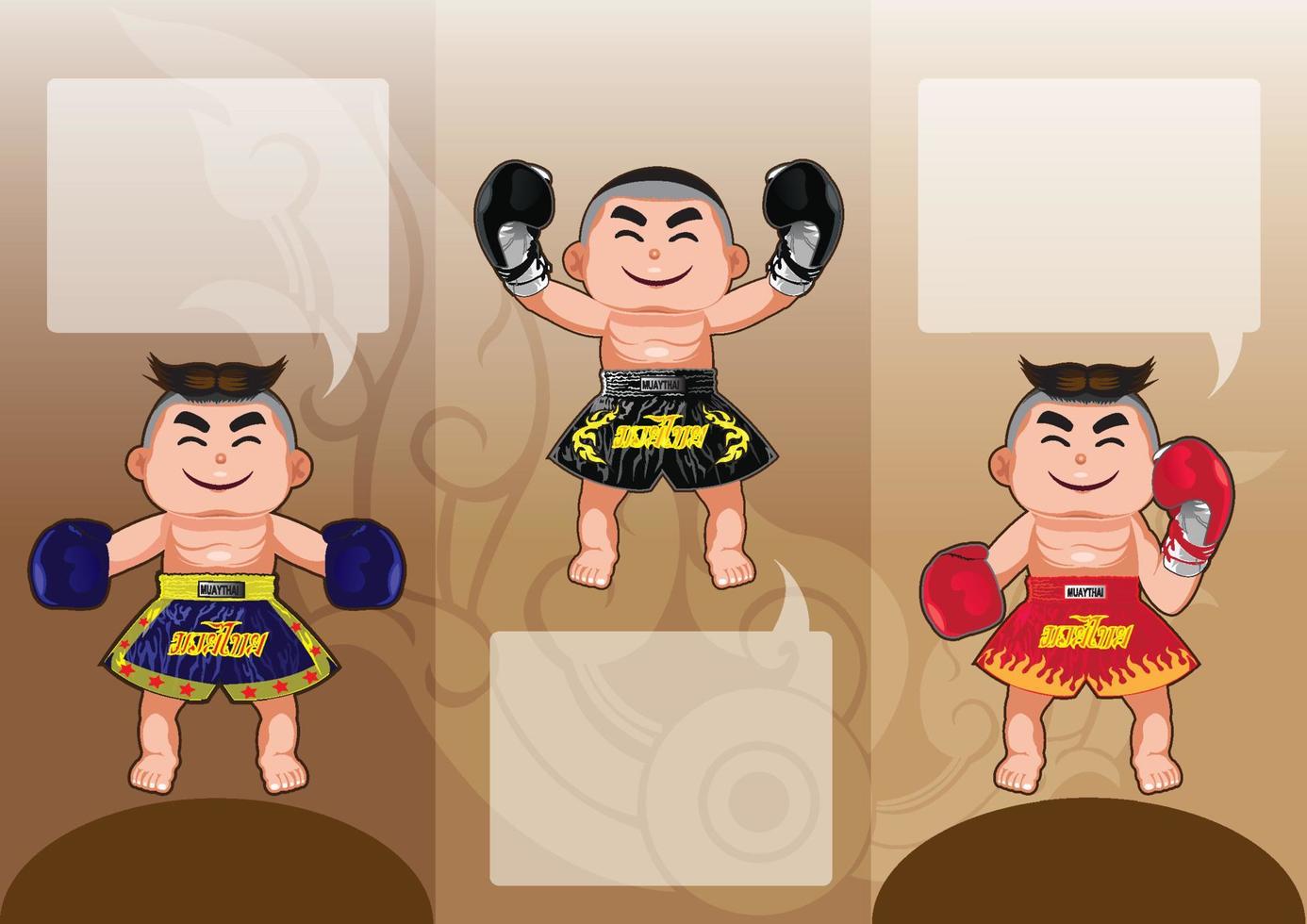 modelo de banner de três boxeadores tailandeses vetor