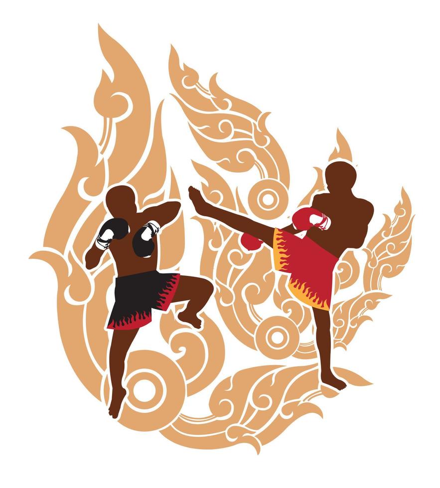 ilustração de boxeador tailandês e fundo de arte tailandesa vetor