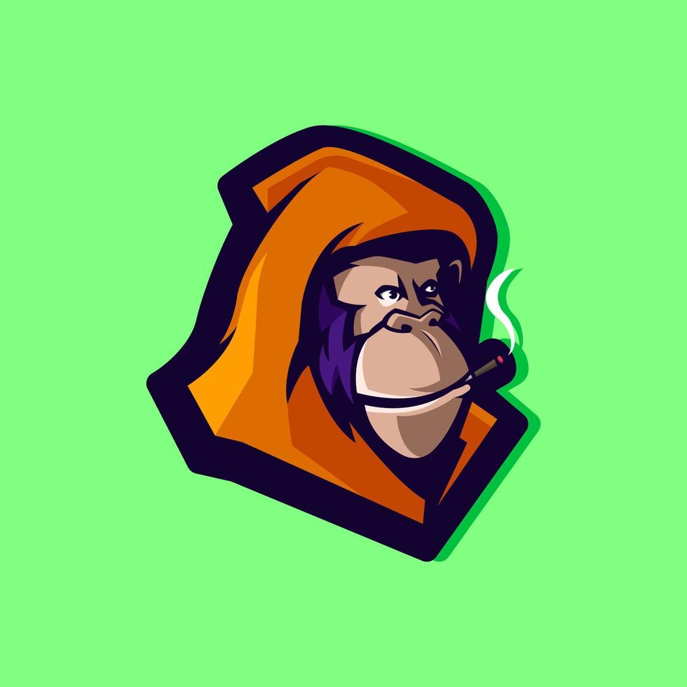 gorila vestindo uma capa enquanto fuma o vetor de ilustração de design de logotipo de mascote
