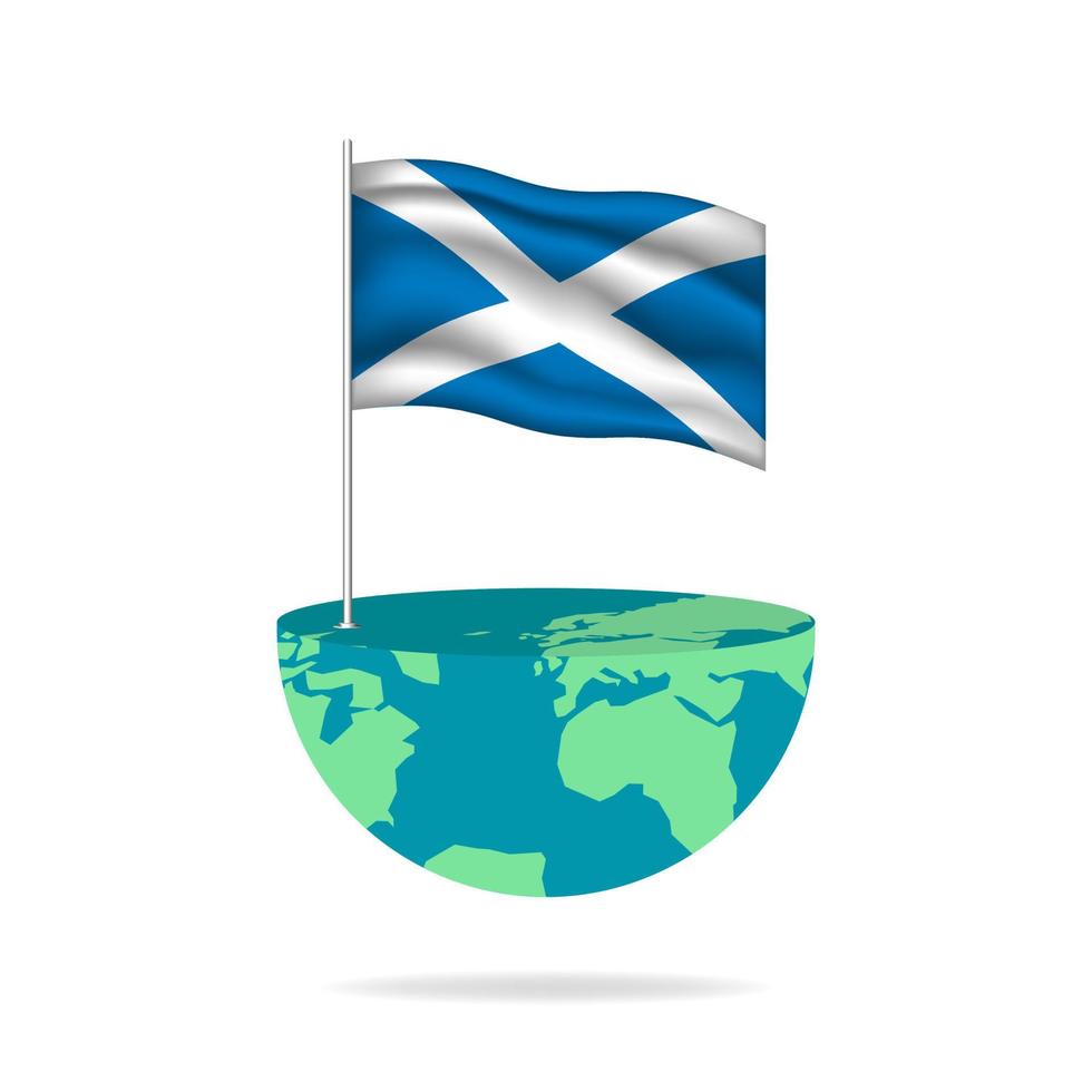 mastro de bandeira da Escócia no globo. bandeira acenando ao redor do mundo. edição fácil e vetor em grupos. ilustração vetorial de bandeira nacional sobre fundo branco.