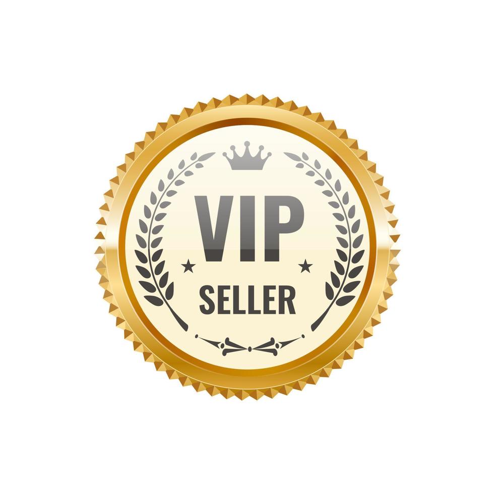 distintivo dourado de vendedor vip com louro e coroa vetor