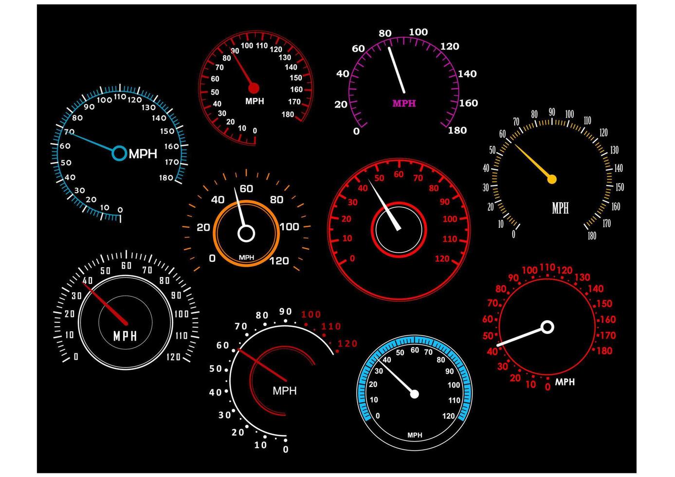 conjunto de mostradores de velocímetros vetor