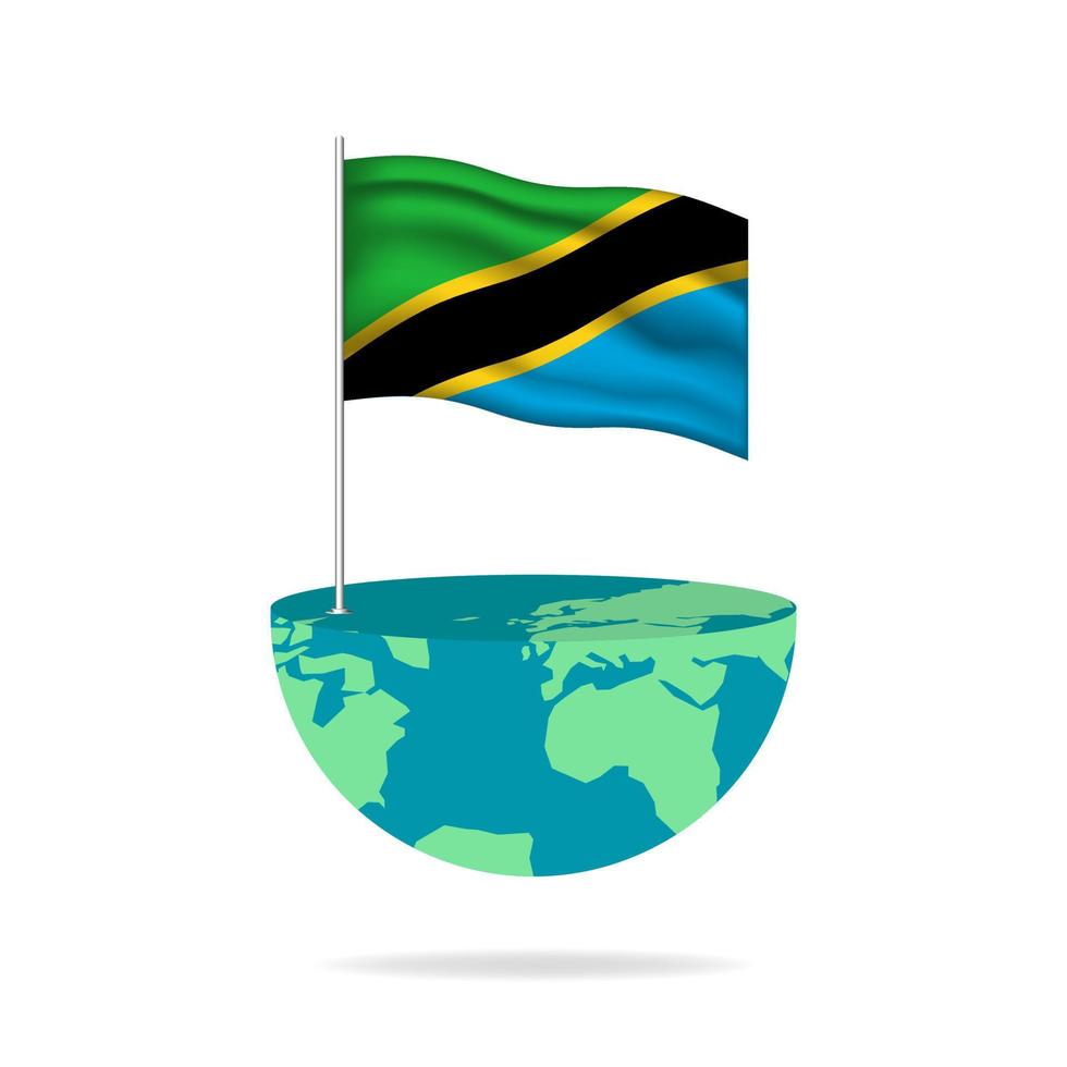 mastro de bandeira da tanzânia no globo. bandeira acenando ao redor do mundo. edição fácil e vetor em grupos. ilustração vetorial de bandeira nacional sobre fundo branco.