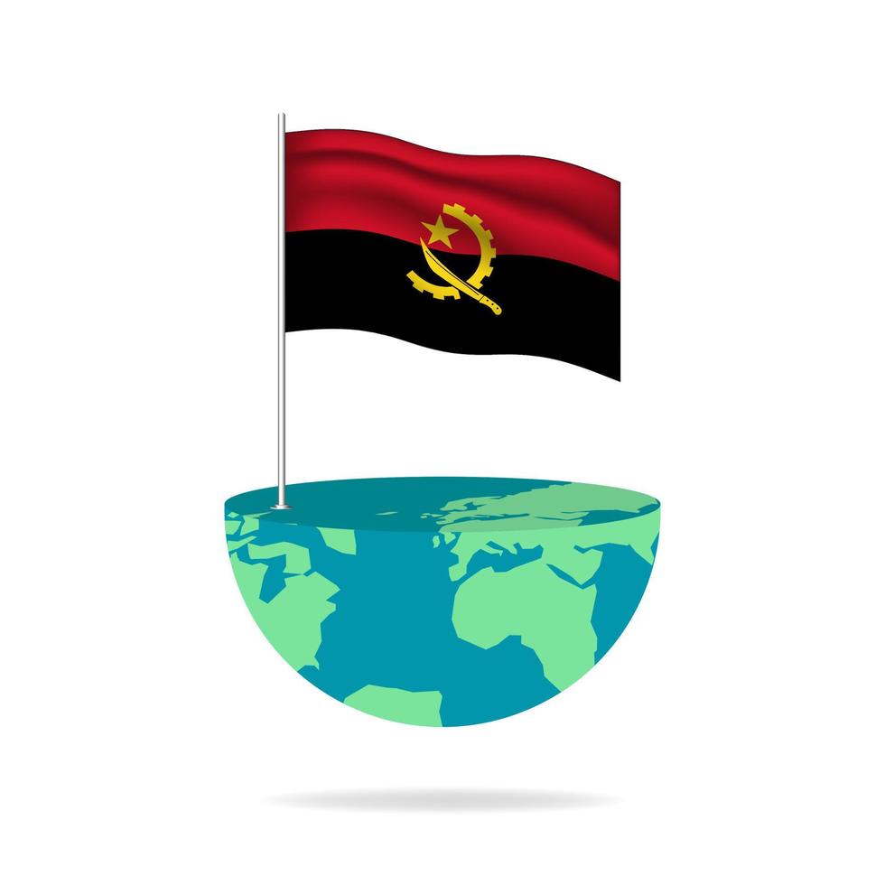 Mastro de bandeira de angola na globo. bandeira acenando ao redor do mundo. edição fácil e vetor em grupos. ilustração vetorial de bandeira nacional sobre fundo branco.