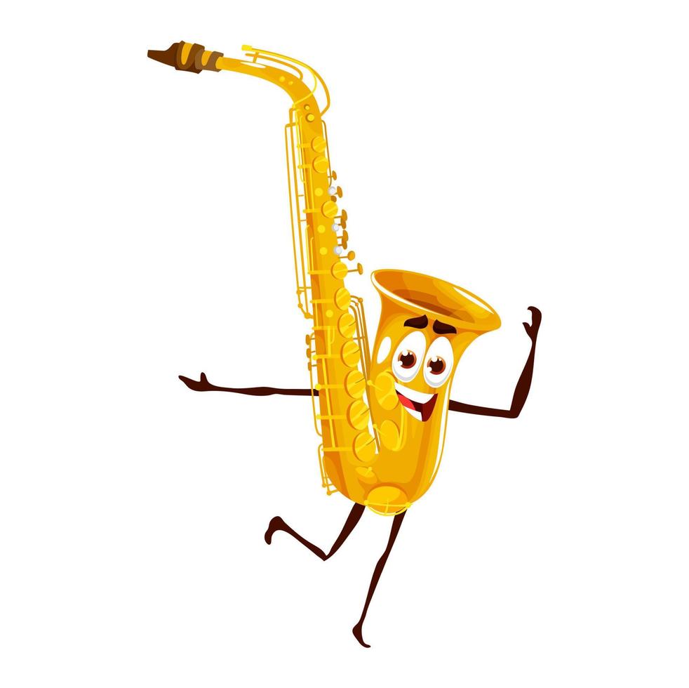 personagem de saxofone dançando dos desenhos animados, sax engraçado vetor