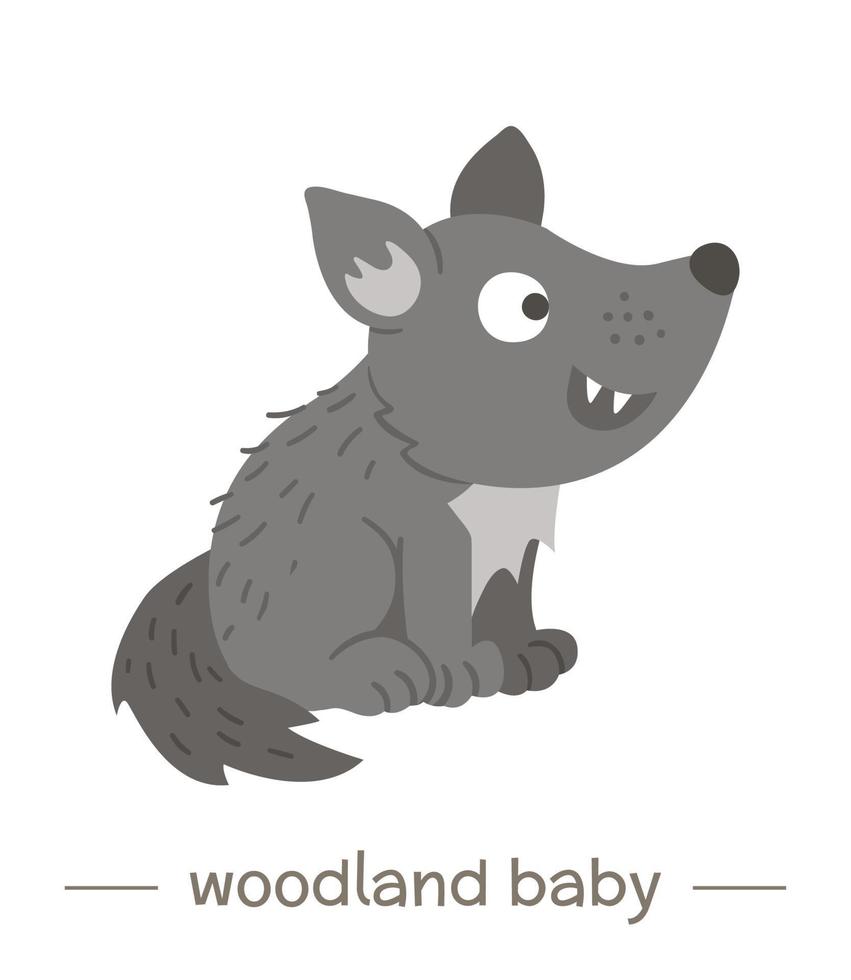 vector desenhado à mão lobo bebê plano. ícone animal engraçado da floresta. ilustração animal da floresta fofa para design infantil, impressão, artigos de papelaria