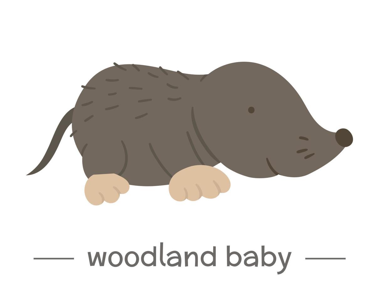 toupeira de bebê plana desenhada à mão de vetor. ícone animal engraçado da floresta. ilustração animal da floresta fofa para design infantil, impressão, artigos de papelaria vetor
