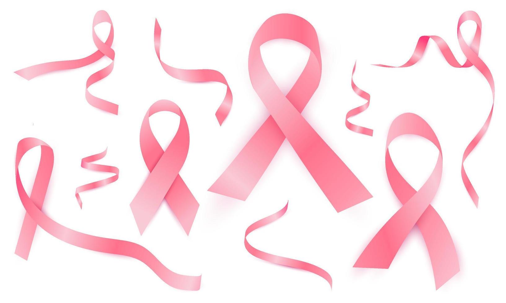 conjunto de fitas cor de rosa em um fundo branco, adequado para o dia da mulher e elementos de design do dia do câncer vetor