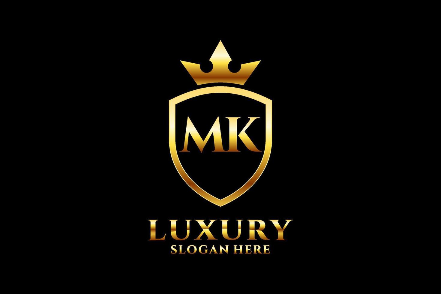 logotipo de monograma de luxo elegante inicial mk ou modelo de crachá com pergaminhos e coroa real - perfeito para projetos de marca de luxo vetor