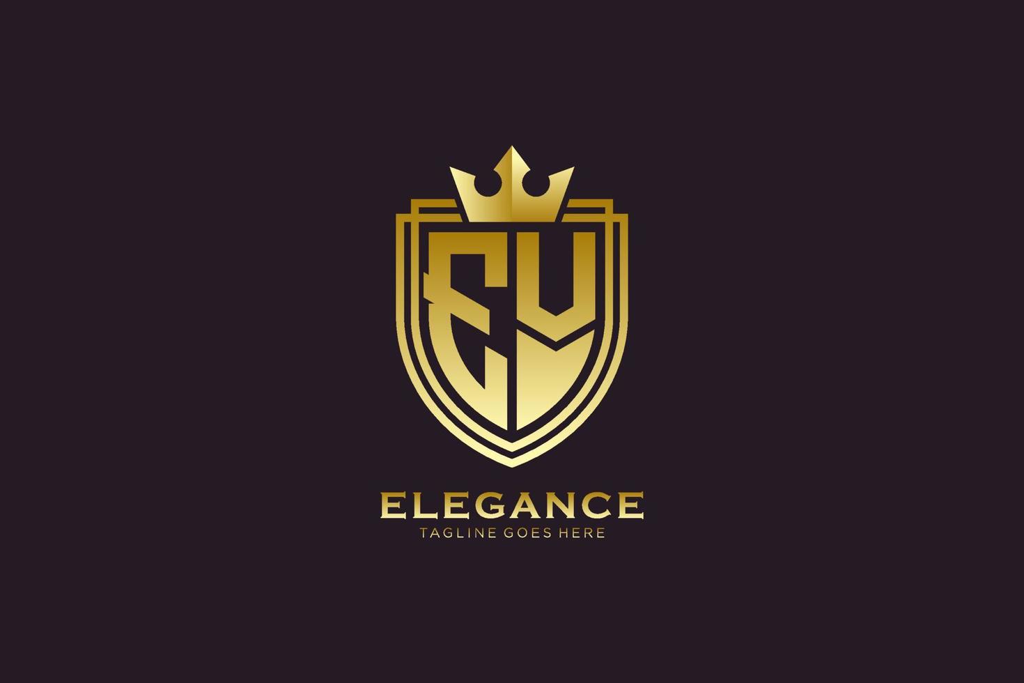 logotipo de monograma de luxo elegante inicial ev ou modelo de crachá com pergaminhos e coroa real - perfeito para projetos de marca luxuosos vetor