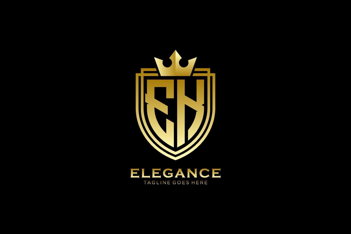 logotipo de monograma de luxo elegante inicial ek ou modelo de crachá com pergaminhos e coroa real - perfeito para projetos de marca luxuosos vetor