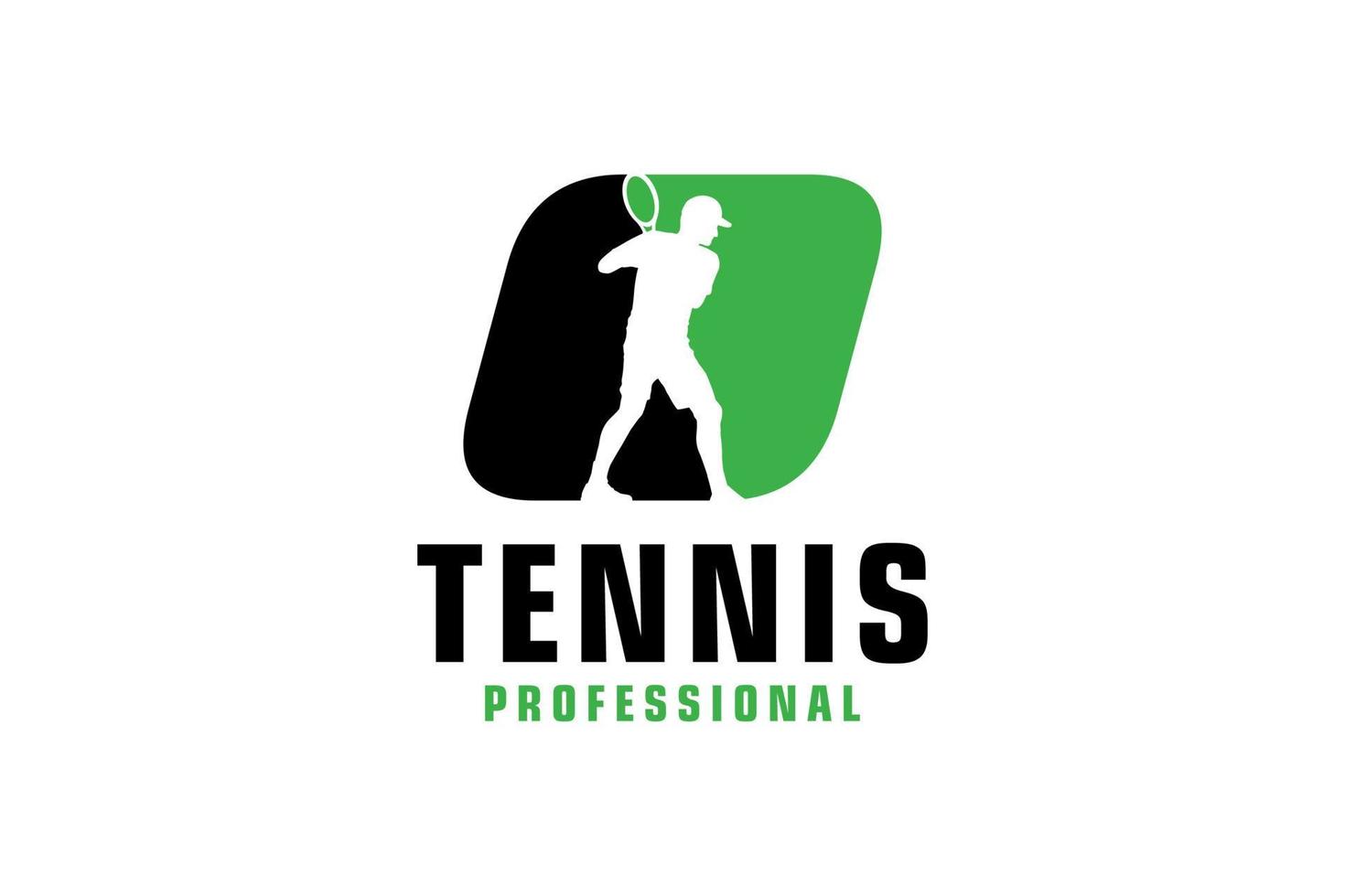 letra o com design de logotipo de silhueta de jogador de tênis. elementos de modelo de design vetorial para equipe esportiva ou identidade corporativa. vetor