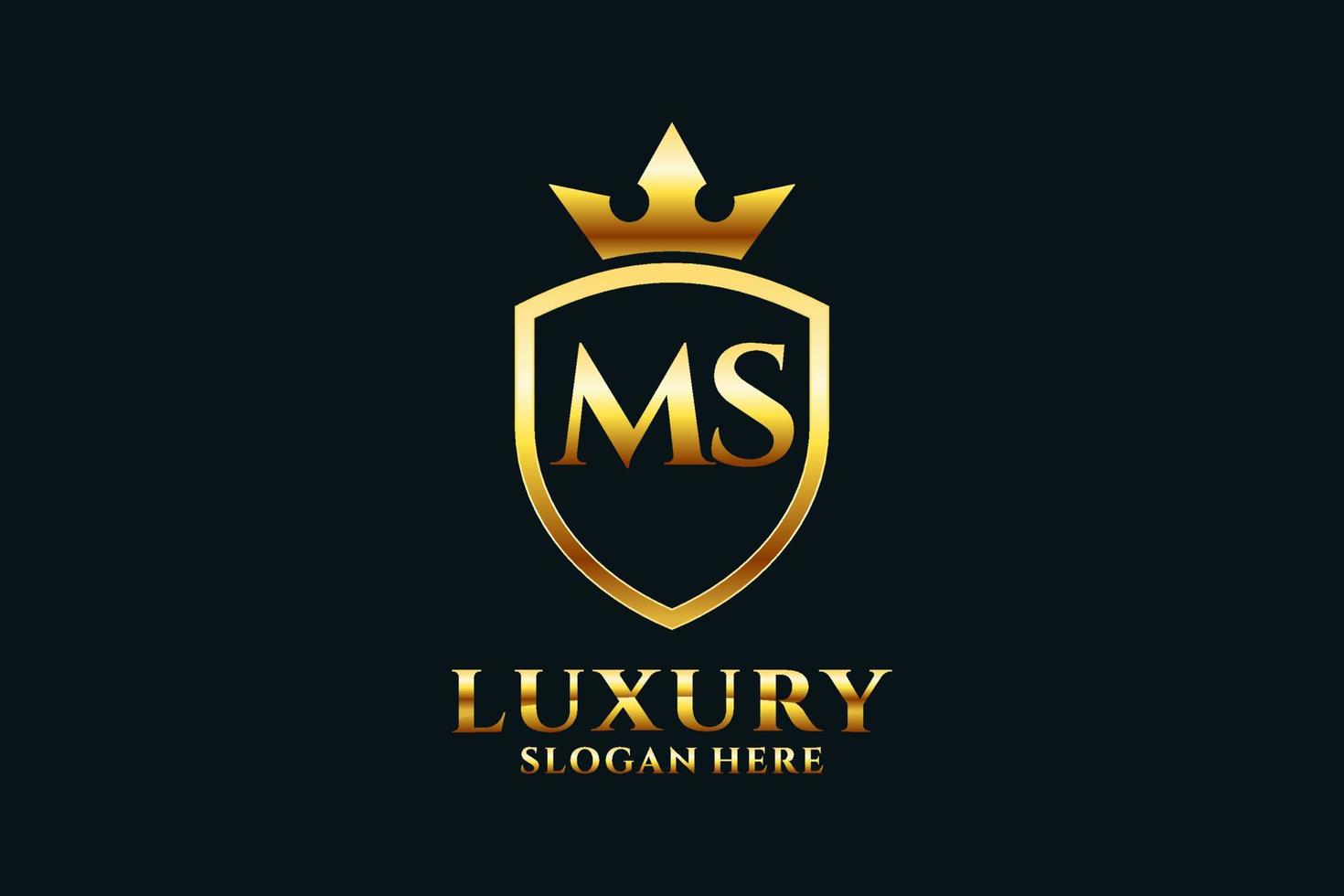 logotipo de monograma de luxo elegante inicial ms ou modelo de crachá com pergaminhos e coroa real - perfeito para projetos de marca luxuosos vetor