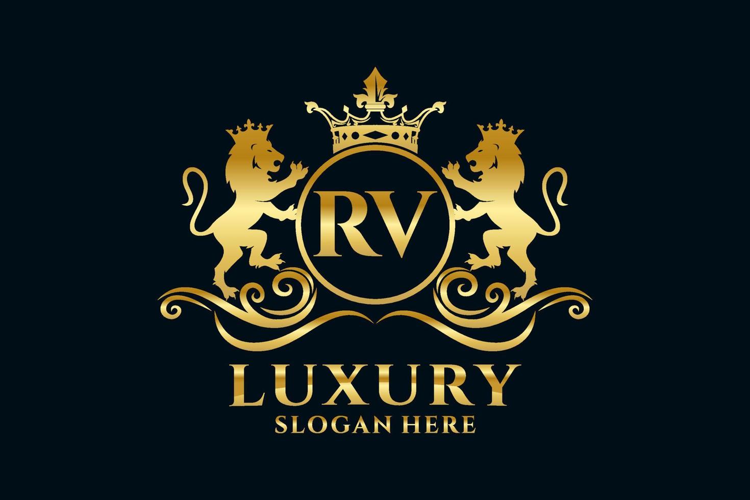 modelo de logotipo de luxo real de leão de carta inicial de rv em arte vetorial para projetos de marca luxuosos e outras ilustrações vetoriais. vetor